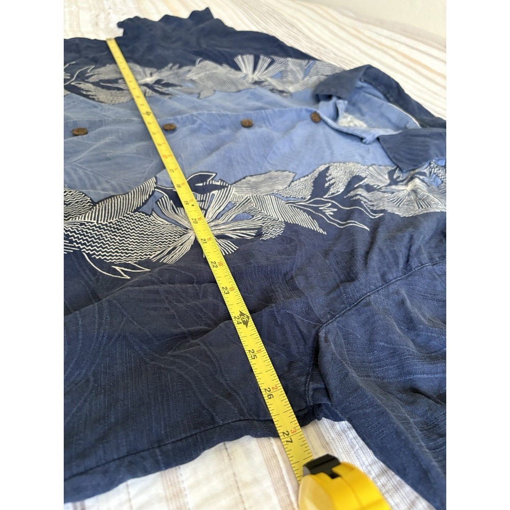 Tommy Bahama Button-Up Shirt Blue Palm Leaves Floral Print XXL Short Sleeve Mens - Picture 7 of 9